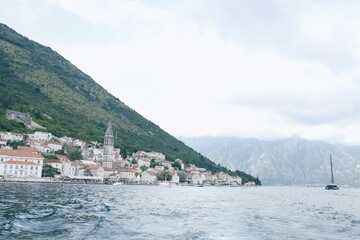 View of town Perast in boka Kotor bay in Montenegro 