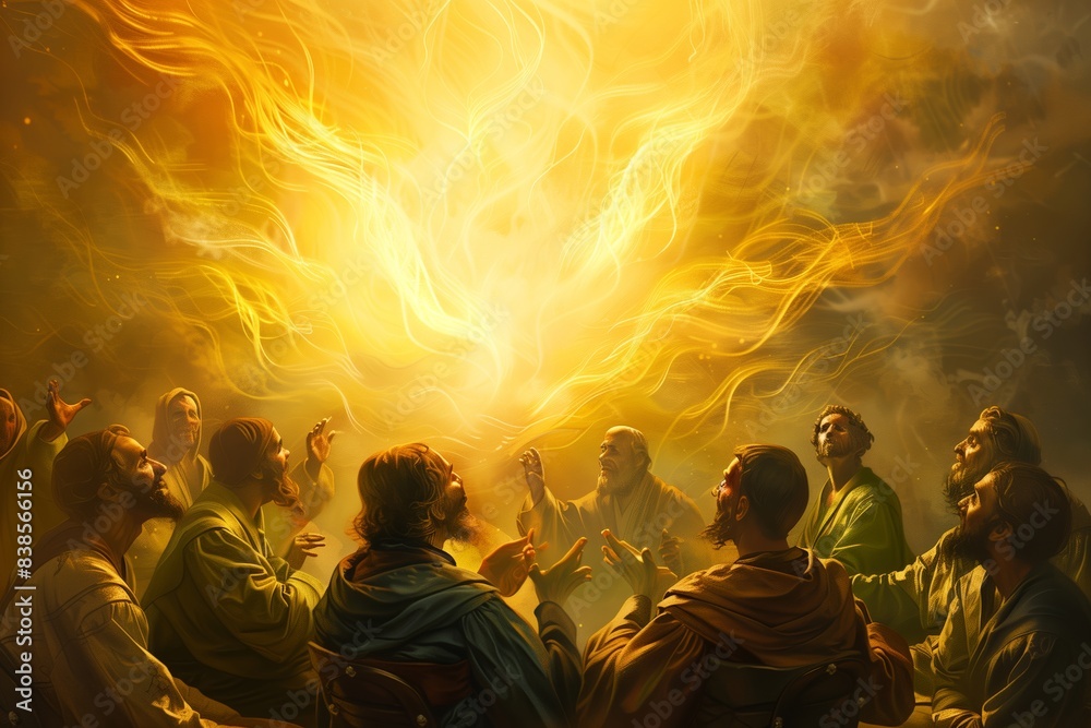 Wall mural pentecost: holy spirit descent on apostles - digital illustration - Wall murals