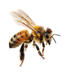 a stunning bee is flying, isolated on transparent background, macro, incredible pollinator. PNG Format