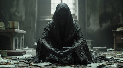 Shadowy figure cloaked in tattered, dark robes