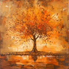 Orange Autumn Tree Painting - AI Generated