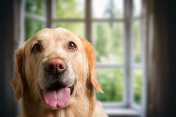 portrait of cute smart domestic dog at home