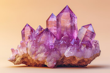 Fototapeta premium Amethyst on a pale yellow background. Concept of spirituality and calm. Generative Ai.