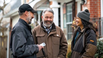 Fototapeta premium Showcase the technician's friendly demeanor as they interact with the homeowners, fostering trust and rapport.