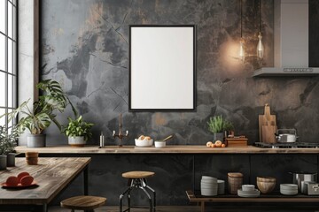 Poster mockup in scandinavian kitchen interior created with generative ai