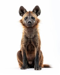 Fototapeta premium the Brown Hyena, white copy space on right Isolated on white background