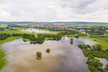 Flood in the countryside near the town Dobrany, West Bohemia, Czech republic, European union....