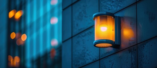 lamp street light on blue wall of building interior