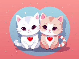 Set of watercolor cute pet animals couple for sticker valentin's day vector illustration