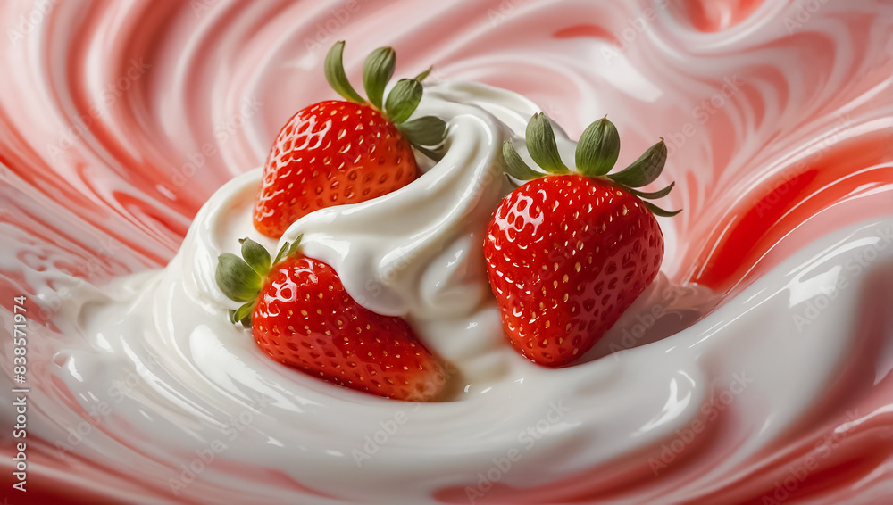 Wall mural Delicious yogurt with strawberries texture - Wall murals