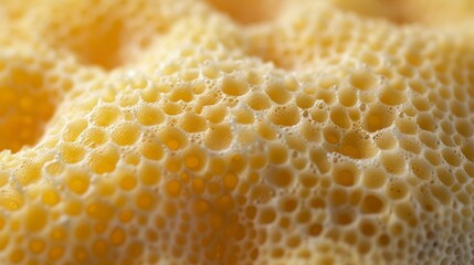 An extreme closeup of a sponges surface revealing its uneven bumpy texture much like a sponge cake