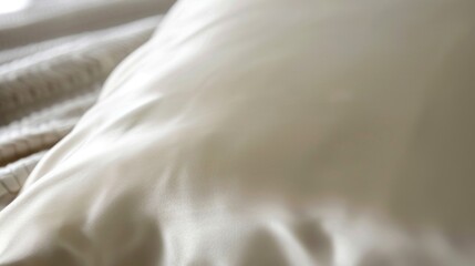 Fototapeta premium A detail shot of a silk pillowcase showing its silky smooth surface and the way it glides effortlessly against the skin