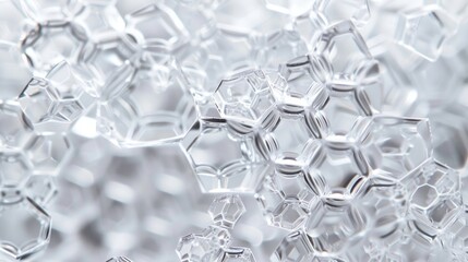 An intricate network of tiny hexagonal crystals interlocked together resembling a delicate lattice