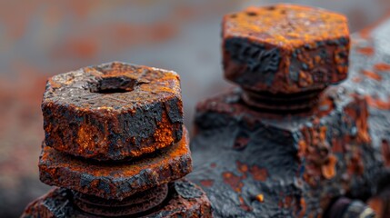 A closeup view of a rusted bolt head with a bumpy almost rustcolored surface and visible divots from previous use