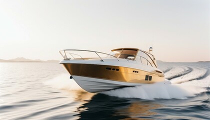 luxury speed boat vehicle yacht white, isolated white background	
