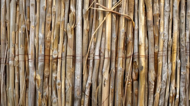 Natural earthy texture of interwoven reeds and twigs with small gaps adding depth and dimension