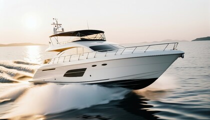 luxury speed boat vehicle yacht white, isolated white background	
