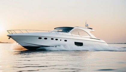 luxury speed boat vehicle yacht white, isolated white background	
