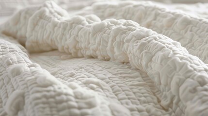 Obraz premium Soft fluffy clouds of white cotton create a textured effect on this quilted bedspread evoking a sense of dreamy comfort. The texture is both lightweight and luxurious making it perfec