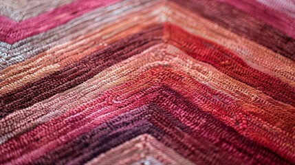 Fototapeta premium A closeup of the chevron pattern on a rug highlighting the beautiful gradation of colors from deep red to muted pink