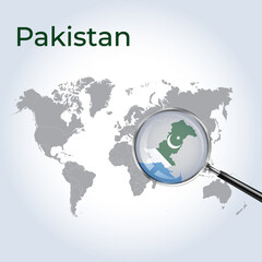 Magnified map Pakistan with the flag of Pakistan enlargement of maps, Vector Art