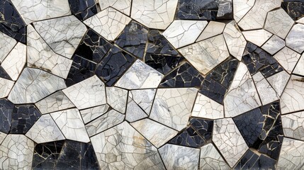 The jagged edges of mosaic tiles forming a striking abstract design that appears random yet deliberate with each tile fitting perfectly into the larger picture