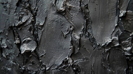 A closeup of matte black metal revealing a patchy weathered texture with streaks of lighter and darker shades blending together