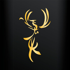Phoenix fire bird golden logo template