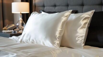 Smooth and shiny The satin pillowcase showcases a lustrous surface reflecting light to create a sleek and refined appearance