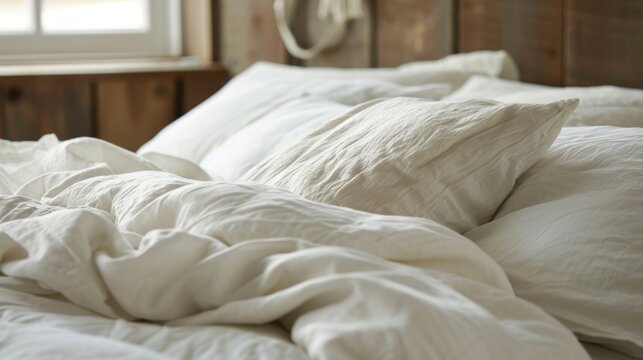 Natural ivory cotton percale with a prominent grainy texture adding a touch of rustic charm to any bedding