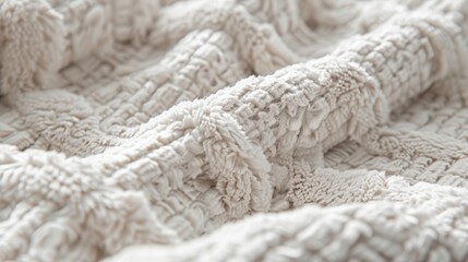The intricate crisscross pattern of a plush chenille throw each crossed thread creating a plush and tactile surface