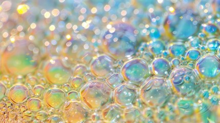 Up close the surface of the bubbles appears pearly and textured like tiny globes of opalescent beauty