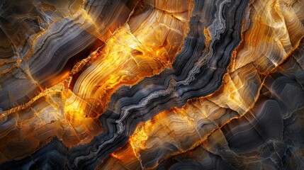 This unique marble texture appears to be lit from within its warm amber color softly glowing against the stark contrast of deep charcoal s