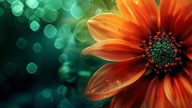 Brilliantly glowing flower centers against a dark verdant background