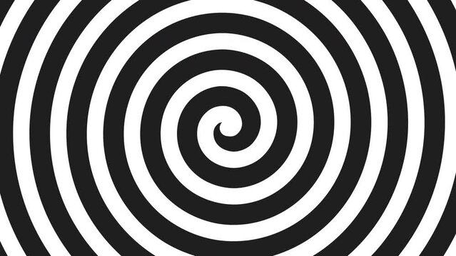 Turning hypnotic spiral animation. Black and white stripe swirl. Optical illusion tunnel. Loop