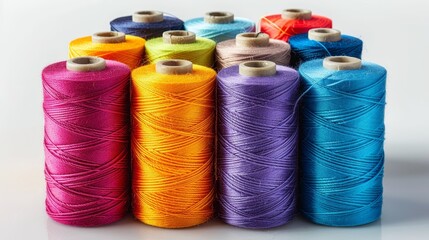 Colored sewing threads in spools for textile and clothing production