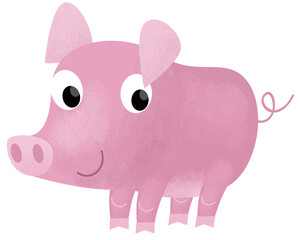 Cartoon funny young pig farm animal in action running and having fun isolated background illustration for children