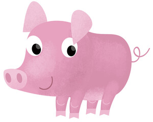 Cartoon funny young pig farm animal in action running and having fun isolated background illustration for children
