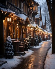 Winter street with houses in the old town of Strasbourg, France