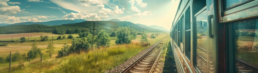 Obraz premium View from train window. vacation travel concept background 