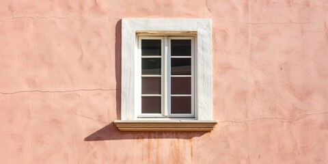 Empty Light Brown Painted Wall with White Window, llustration for cover, card, postcard, interior design, banner, poster, brochure or presentation - AI Generated