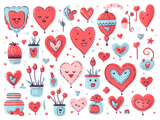 Cute happy valentine, mother's day set element. Cartoon love happy for sticker and invitation gift card illustration