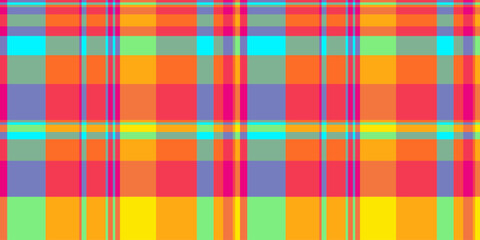 Sixties plaid fabric background, eps pattern textile texture. Kid vector seamless check tartan in bright and orange colors.