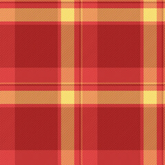 Popular background textile texture, lovely fabric check plaid. Tweed pattern vector seamless tartan in red and yellow colors.