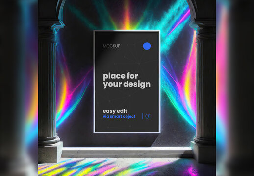 Poster Frame Mockup with bioluminescence Psicodelic envoronment 02 Generative Ai