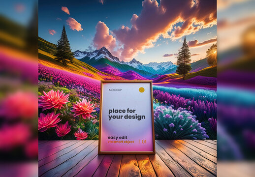 Poster Frame Mockup with bioluminescence Psicodelic envoronment 13 Generative Ai