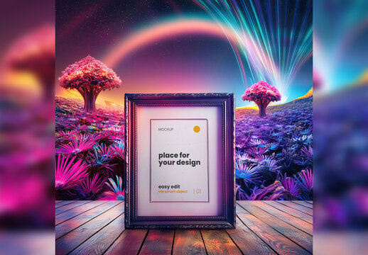 Poster Frame Mockup with bioluminescence Psicodelic envoronment 14 Generative Ai