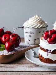 Cream sponge cake with meringue icing and berries