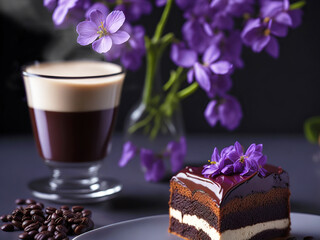 Chocolate Cake and latte coffee