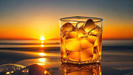 Fruit cocktail with ice on the beach